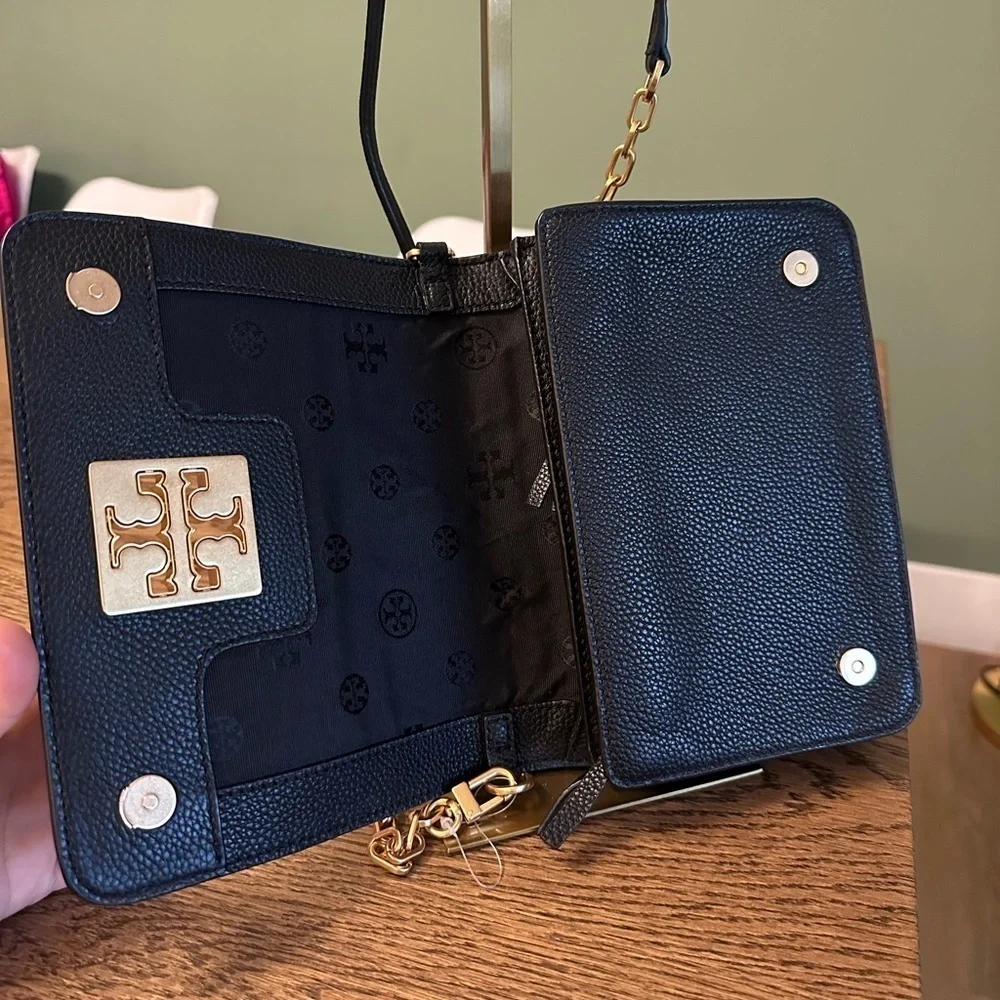 NWT! NEW! Tory Burch Britten Combo Crossbody Black Pebbled Leather